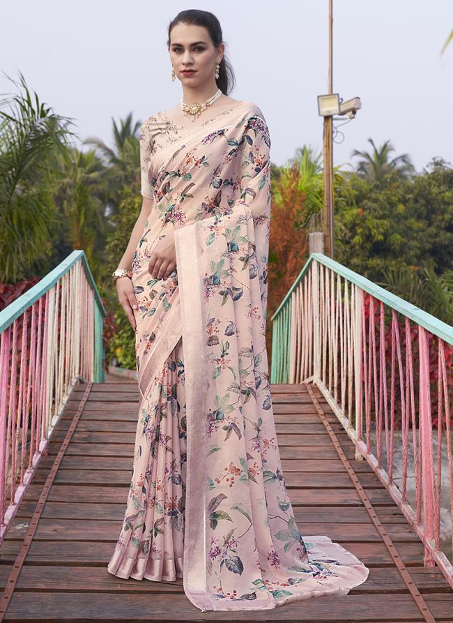 Georgette Light Pink Casual Wear Printed Saree